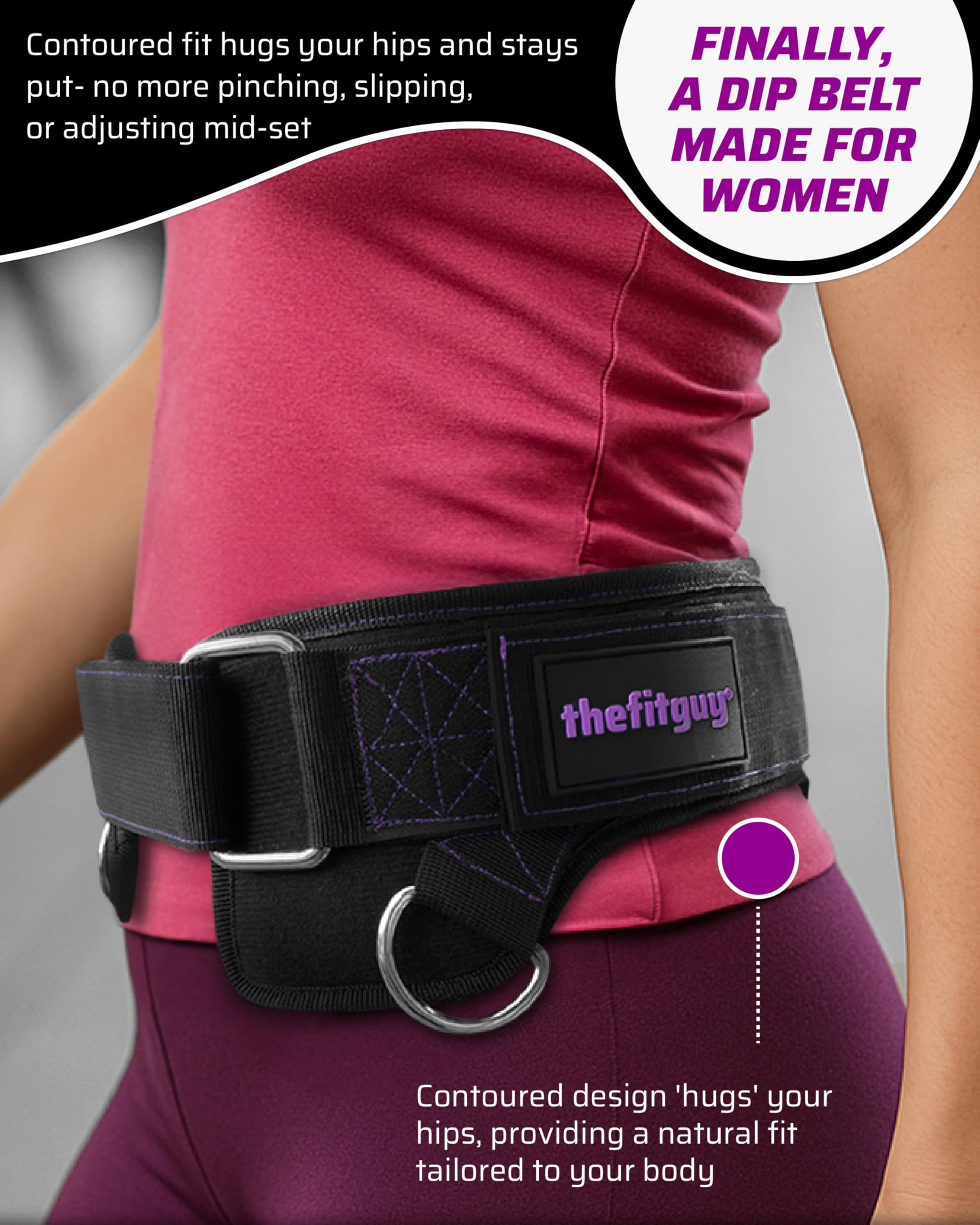 THEFITGUY Women’s Dip & Squat Belt – Hip-Hugging Comfort & Contoured Fit | For Pull-Ups, Dips & Belt Squats | Lumbar Support | No Slide, No Pinch | Secure Closure | 2 Straps & 2 Hooks