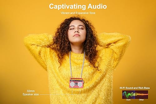 Miniatura 5 de Mini altavoz inalámbrico Bluetooth portátil Boombox portátil retro, collar de 27 pulgadas, radio FM, botones a bordo, doble 6W Peek Power Micro