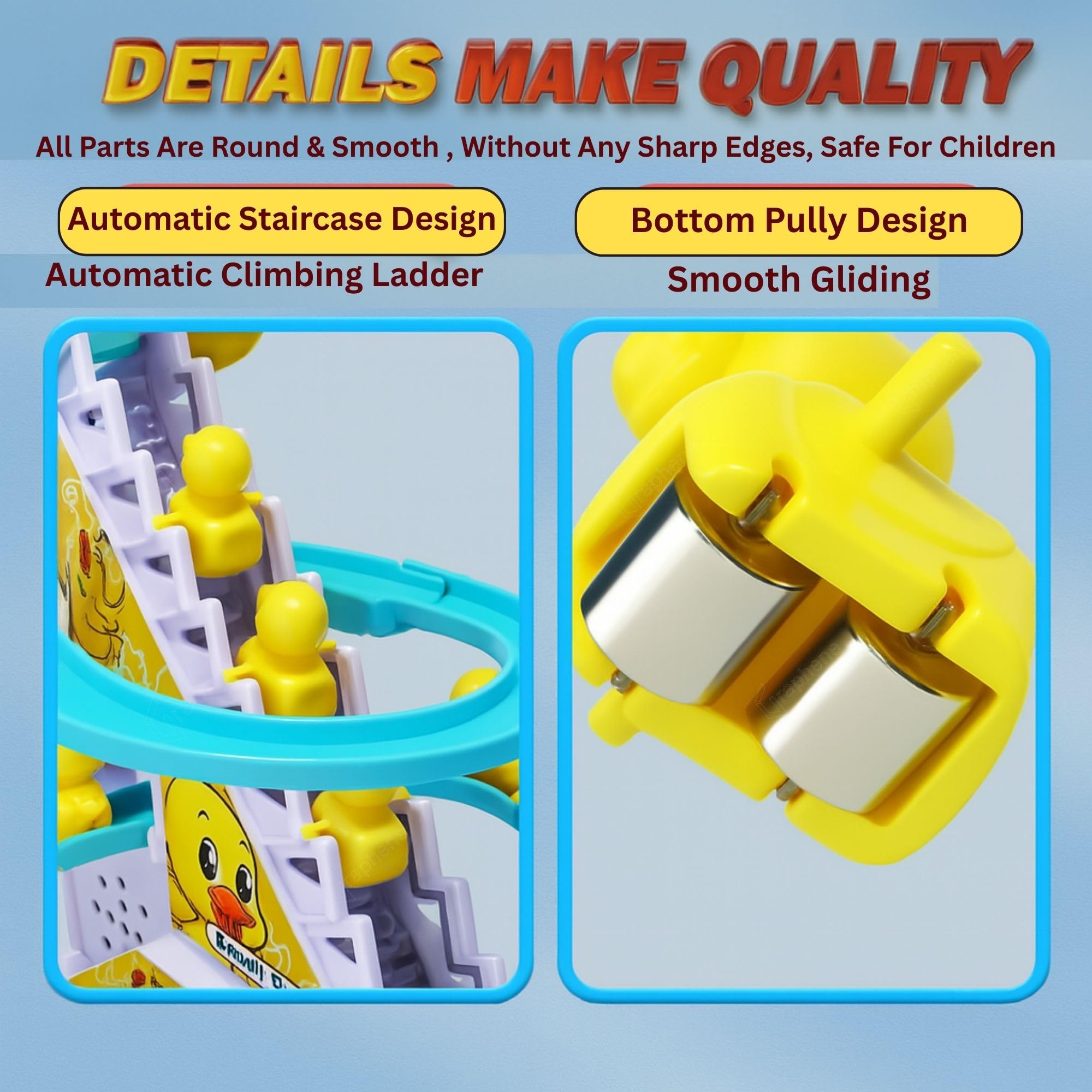 GRAPHENE Ducks Slide Toy Set with 2 Cells Stair Climbing Duck Track Toy Light Musical 3 Duckling Moving Escalator Automatic Cartoon Chasing Race Gift for Kids 1+ 2 3 4 5 Years Baby Girls Toddlers - Image 8 thumbnail