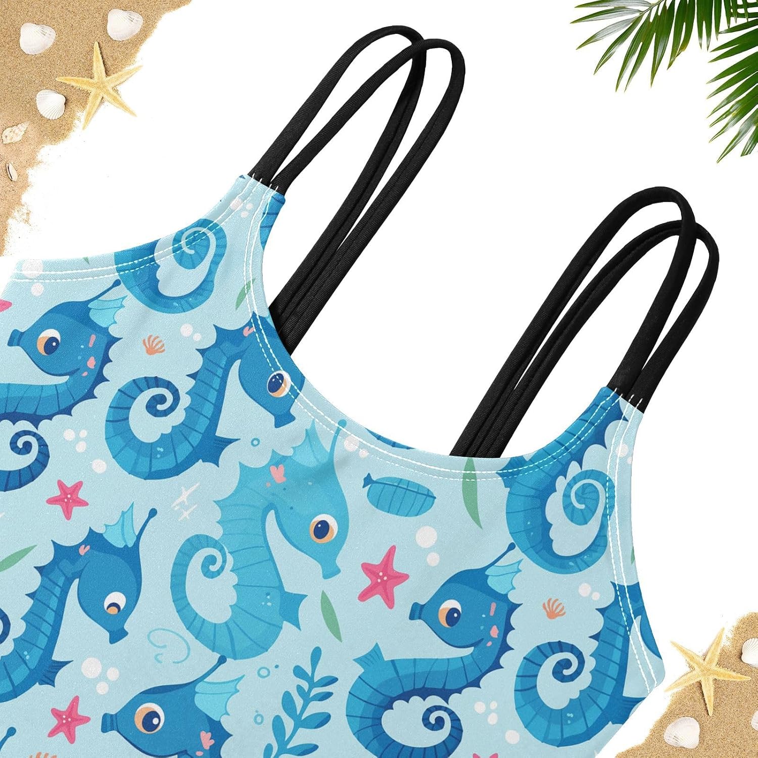 visesunny Girls Two Piece Swimsuits Cute Seahorse Starfish Girl's Bikini Sets Bathing Suits for Girls Size 5-12Y