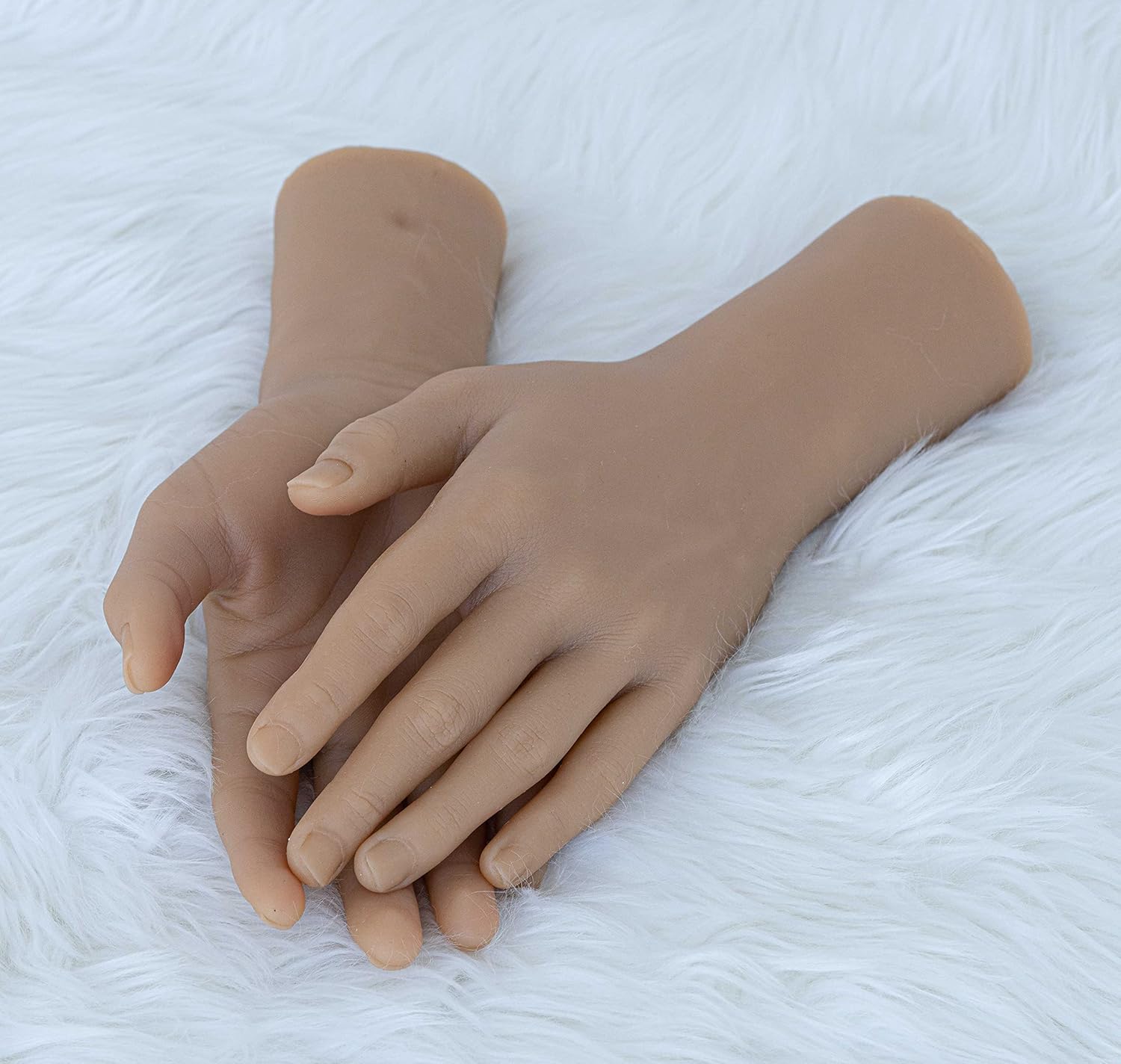 ZHY Realistic Silicone Male Hand Life Size Male Model Hand for Showing Jewelry Nail Art Practice Halloween Costume Prosthetics with Acrylic Nails (Wheat, A Pair Hand-with Skeleton)