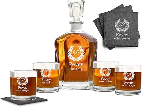Juego de decantador de diseño floreciente con gafas, juego de decantador de whisky para papá, juego de decantador personalizado con vasos, juego de