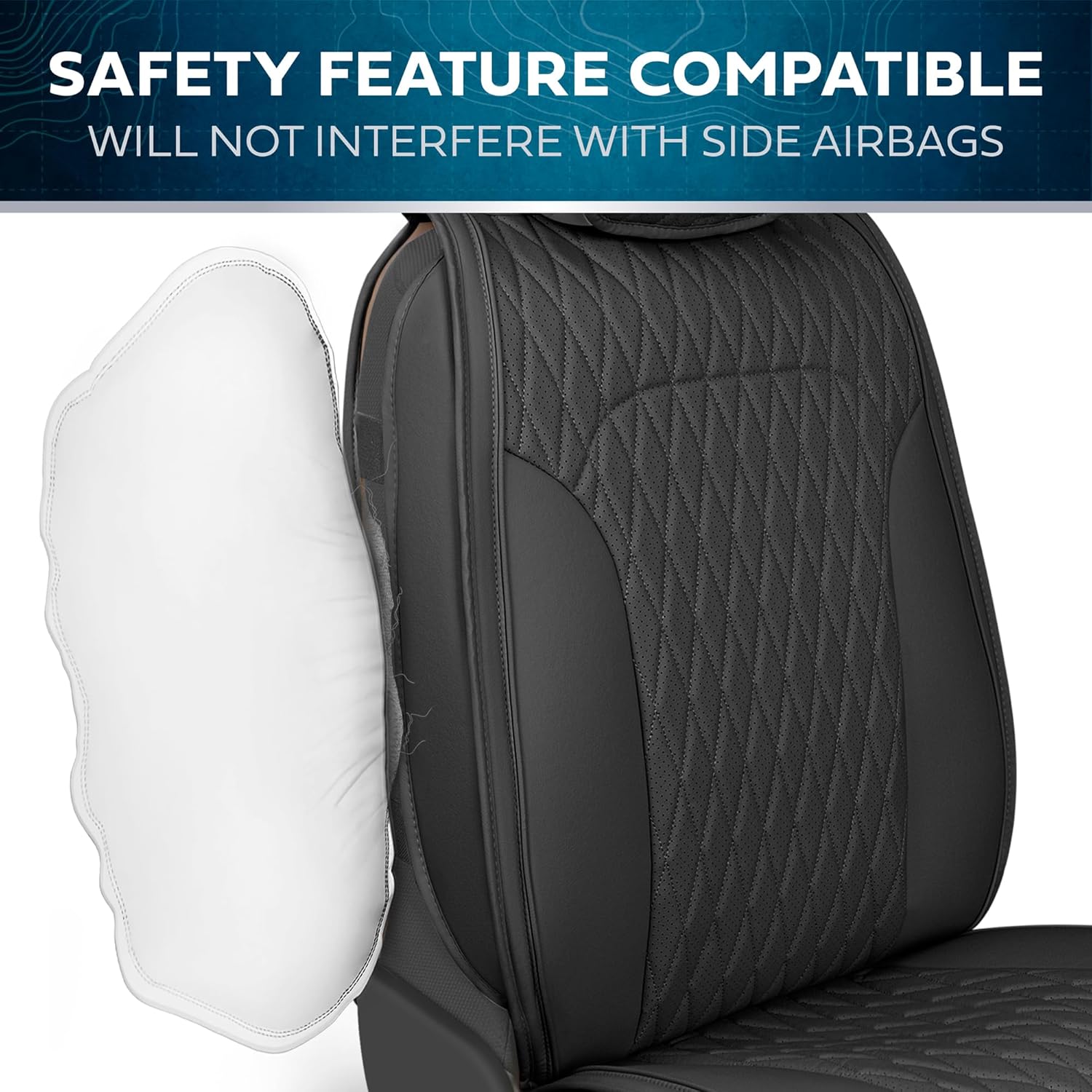 Car Seat Covers - DiamondLux Edition Premium Faux Leather Black Seat Protectors - Double Cross Stitched Cushioned Automotive Accessories for Trucks, SUVs, Cars - Front Seat Set