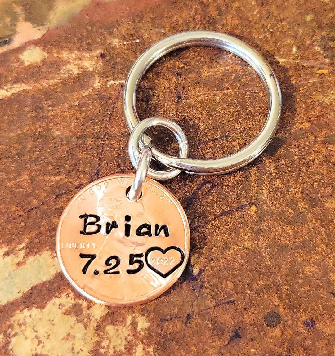 Tucker's Trinkets And Treasures Personalized Anniversary Year Penny Key Chain, Anniversary Date, Name, Initials, Personalized - Image 3