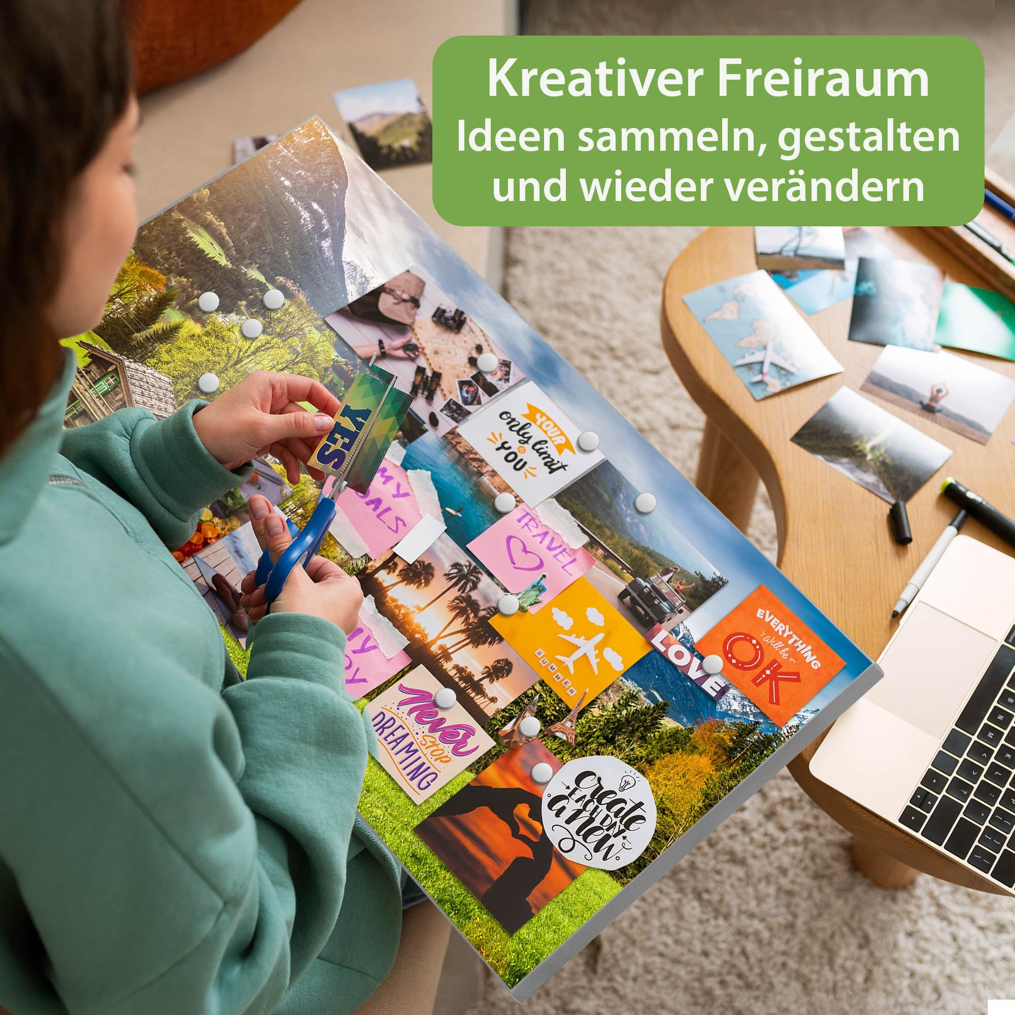 banjado Magnettafel Metall 78 x 37cm - beschreibbare Magnettafel - Metall Pinnwand als Memoboard - Magnetwand Küche, Büro, Kinderzimmer Grau inkl. 4 Magnete & Montageset - Motiv Berchtesgadener Land