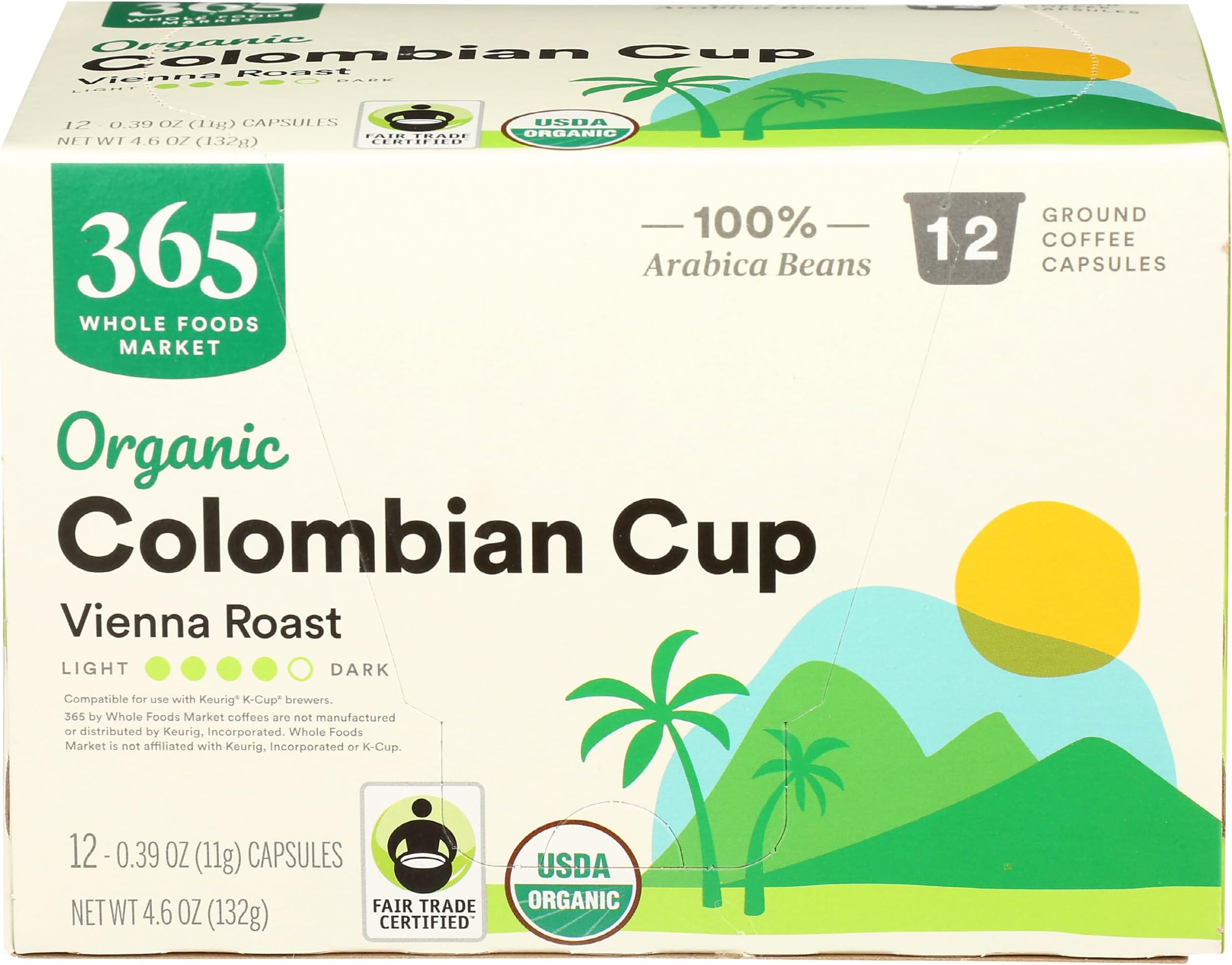 365 by Whole Foods Market, Organic Colombian Cup Coffee Pods, Medium-Dark Vienna Roast, 12 Count