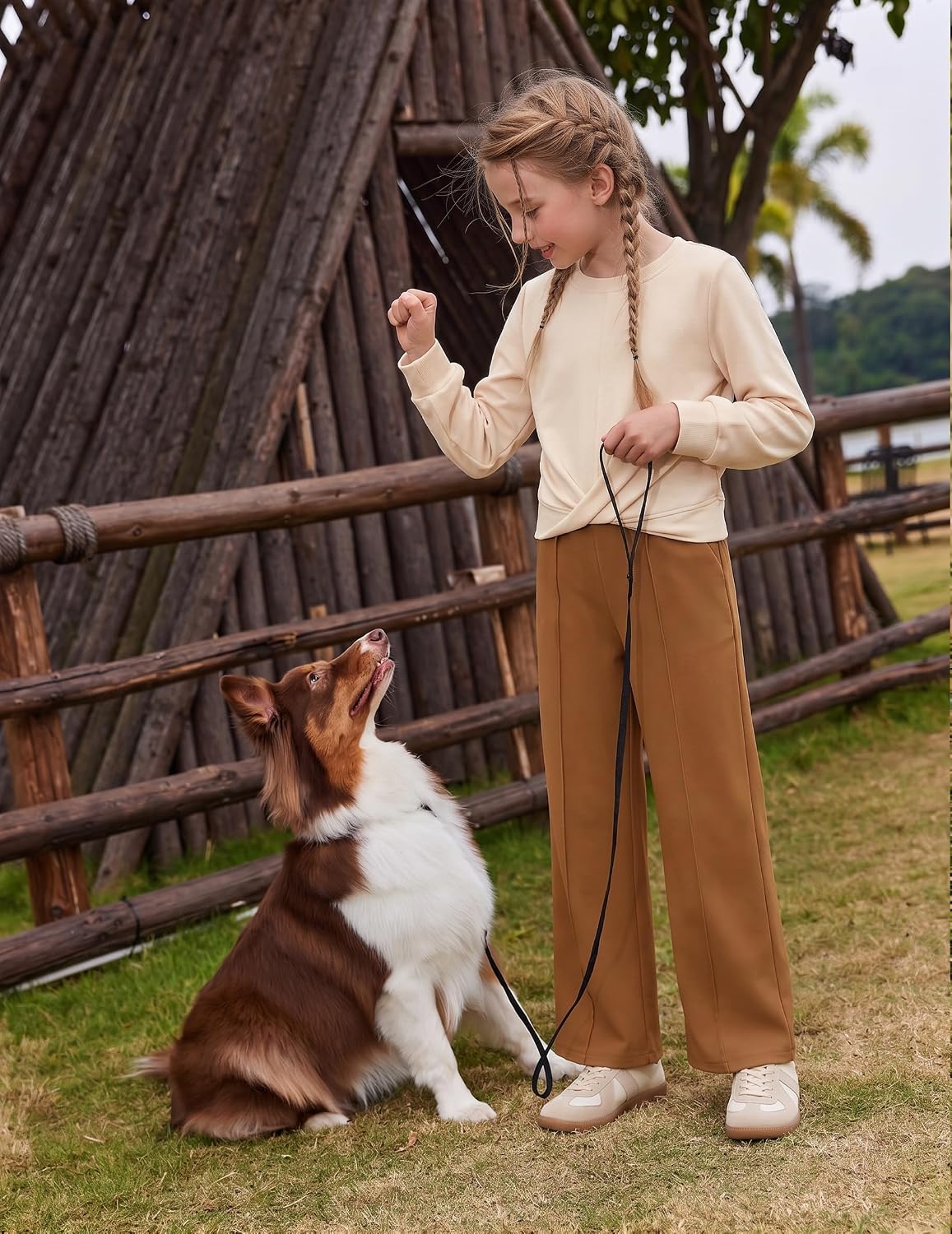 Arshiner Girls 2 Piece Outfits Twist Front Sweatshirt Wide Leg Sweatpants
