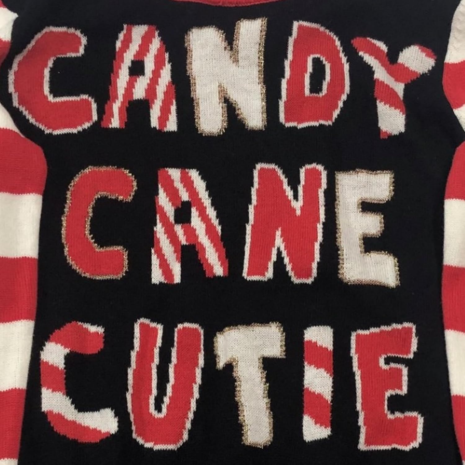 Well Worn Girls Black & Red Candy Cane Cutie Christmas Holiday Pull-Over Sweater