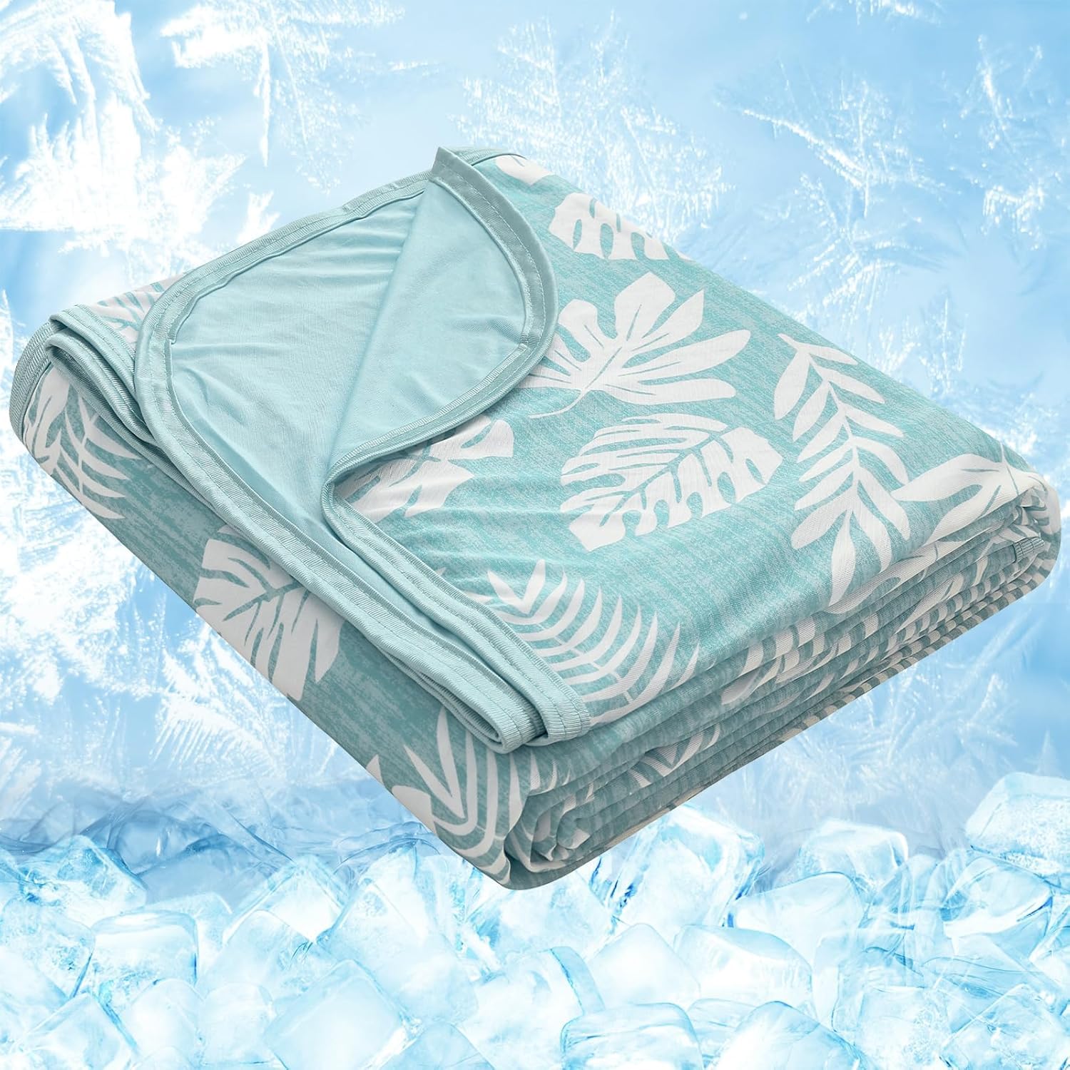 RUMBALUXY Cooling Blanket for Hot Sleepers - Soft & Lightweight Summer Cold Blanket for Night Sweats | Perfect for Bed, Couch, Sofa (Green, Queen 228 x 228cm, Tropical) โ image 1