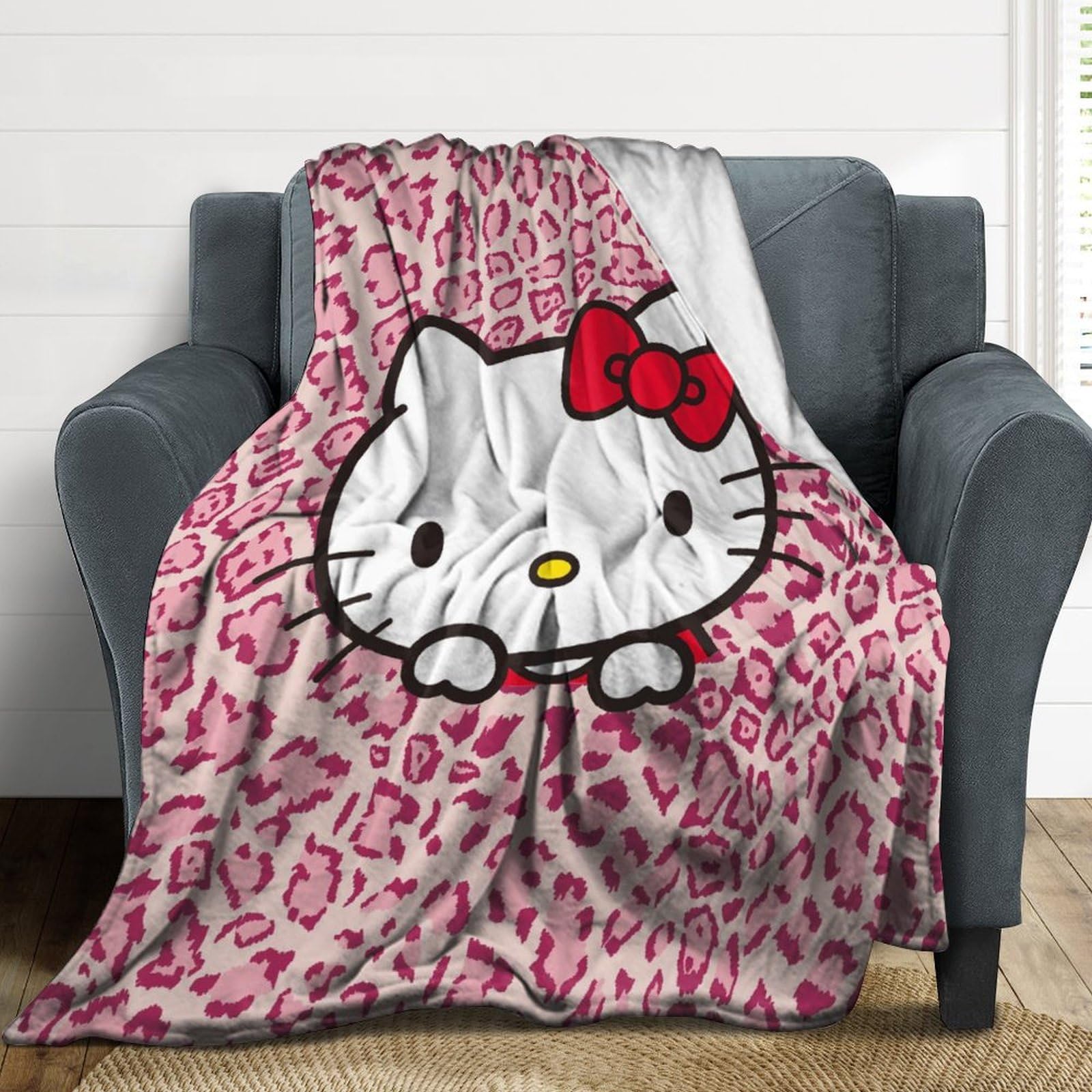Amazon｜ブランケット ハローキティ ピンクのヒョウ柄 毛布 膝掛け