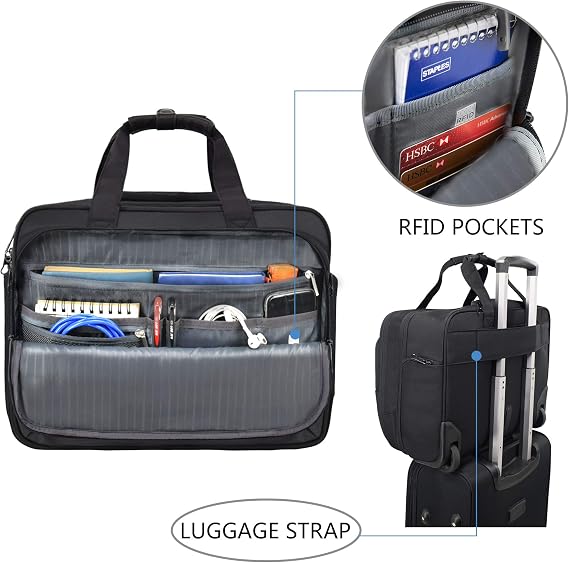 KROSER Rolling Laptop Bag for Men Women, Rolling Laptop Wheeled Briefcase for Business Fits Up to 17.3 Inch Laptop, Water-Repellent Wheeled Computer Bag Roller Case with RFID Pockets for Travel
