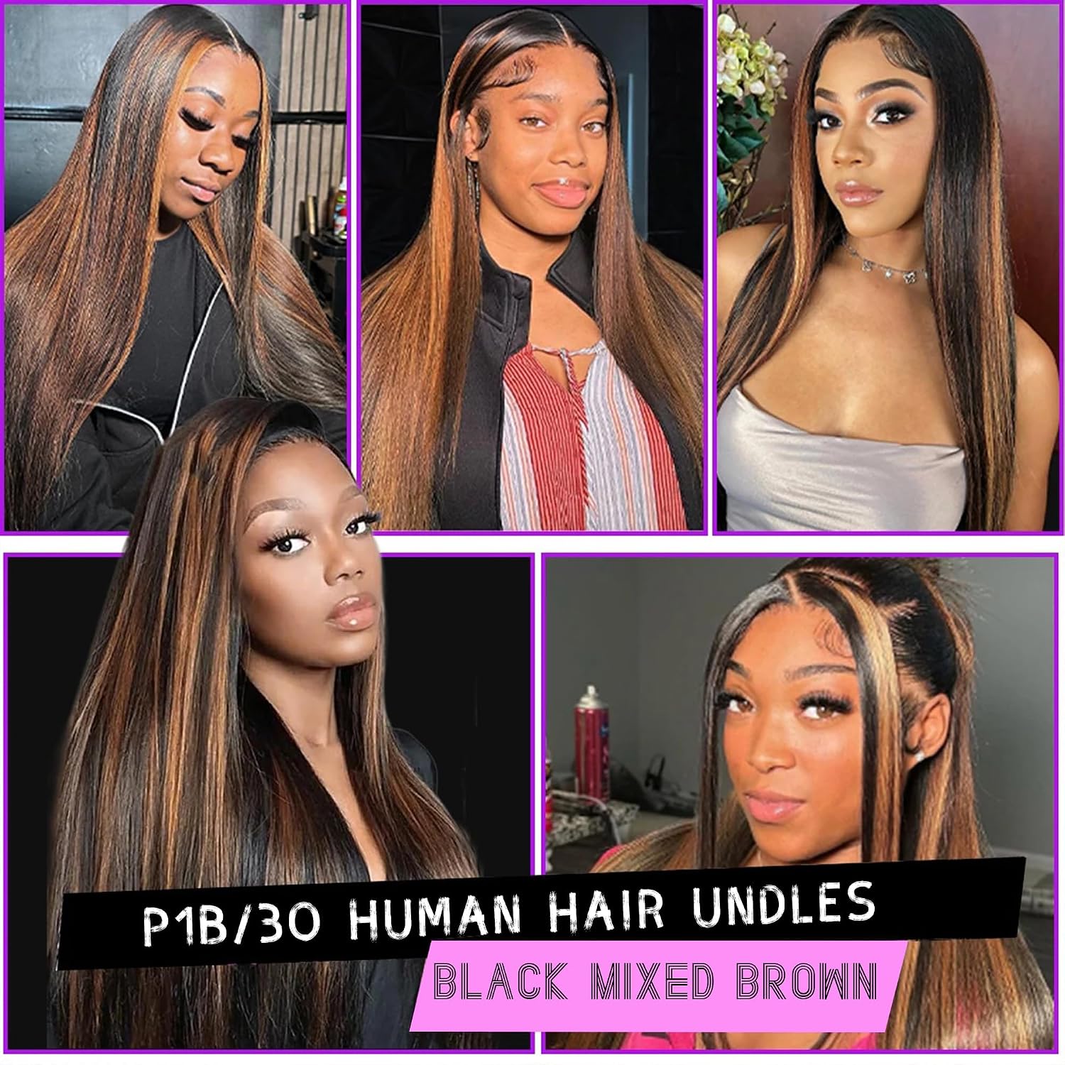 P1B/30 Highlight Brown Bundles Human Hair Ombre Straight Bundles Human Hair 22 Inch Single Bundle Human Hair Extension for Women 100g Total