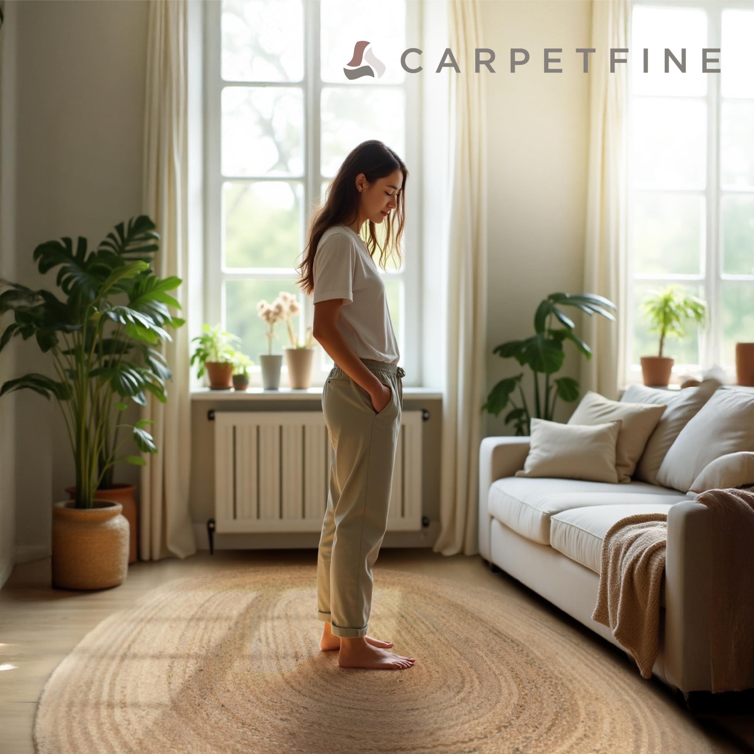 carpetfine Tappeto di Iuta Nele Ovale Beige 70x140 cm | Tappeto moderno per soggiorno e camera da letto