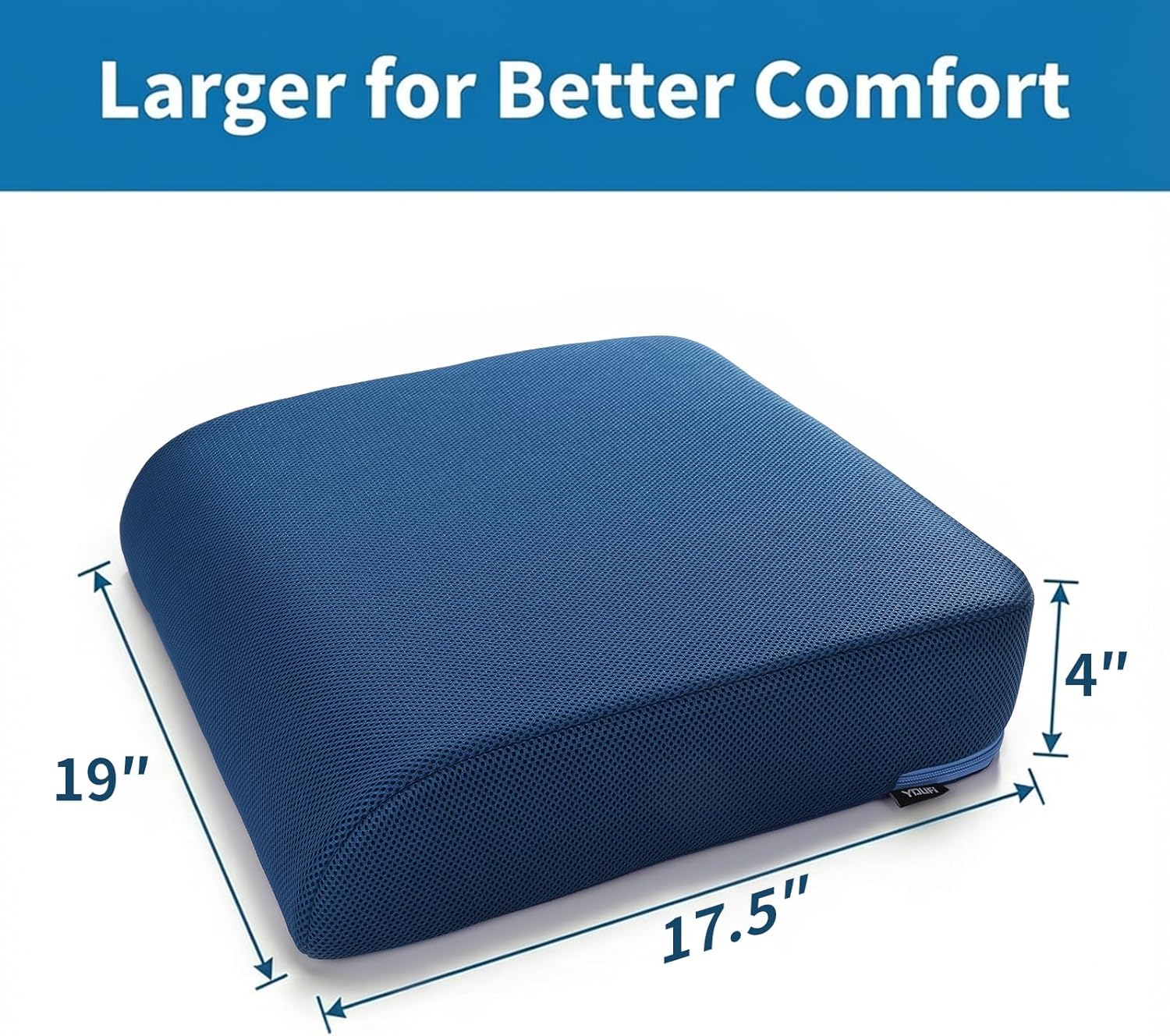youfi extra thick large seat cushion -19 x 17.5 x 4 inch gel memory foam cushion with carry handle non slip bottom - pain relief coccyx cushion for wheelchair office chair (blue (1pack)) large(19''x17.5''x4'') blue