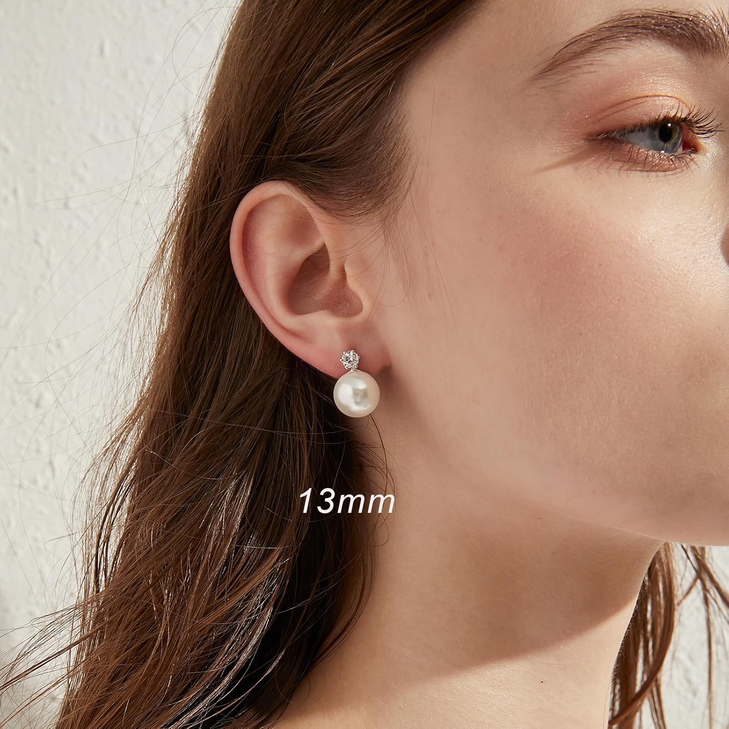 jiamiaoi 925 Sterling Silver Pearl Diamond Earrings for Women, Hypoallergenic Pearl Stud Earrings 8mm-13mm - Image 3