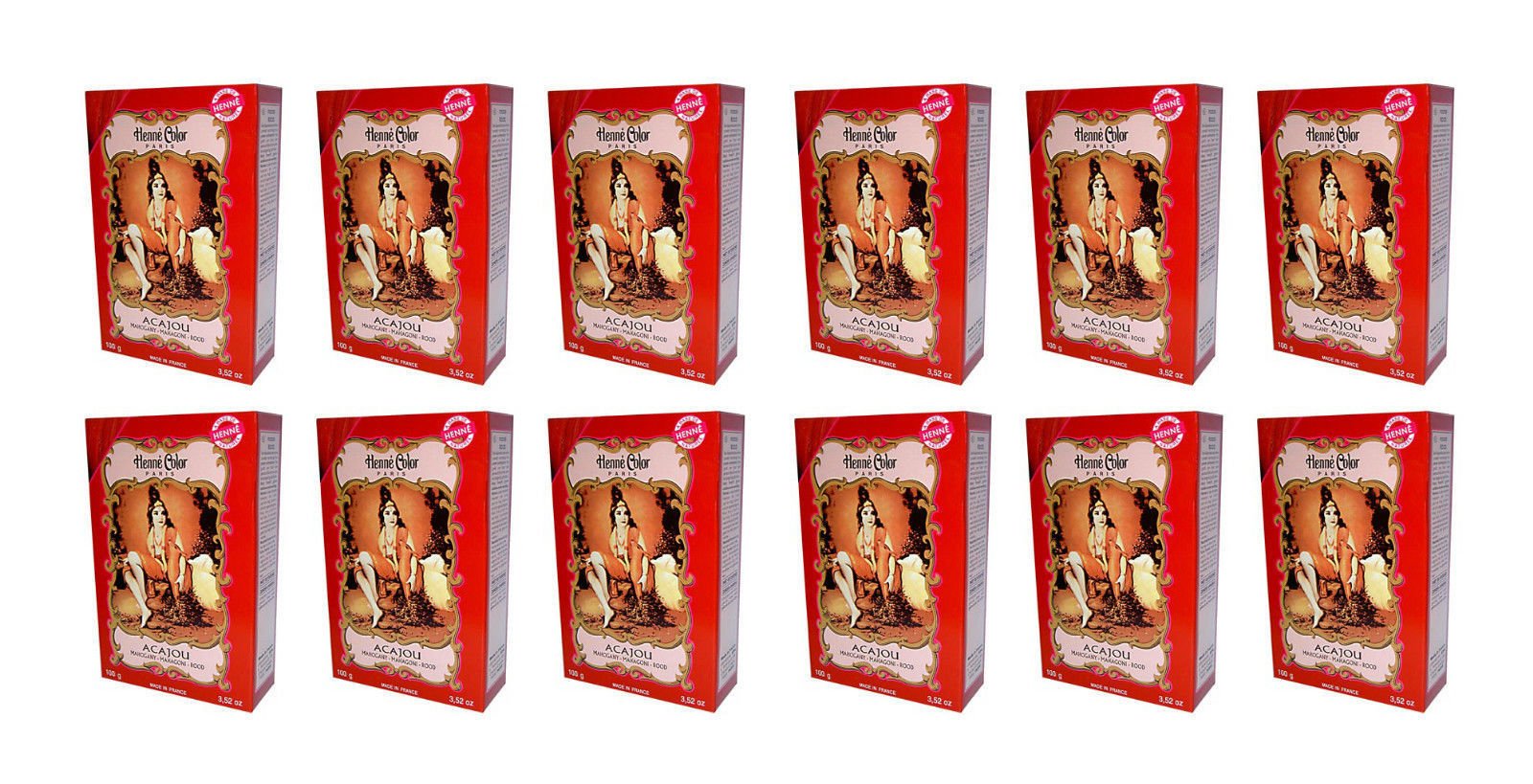 12 X 100g Henna Color Naturhaarfärbemittel Pulver Farbe Öko Mahagoni (acajou)