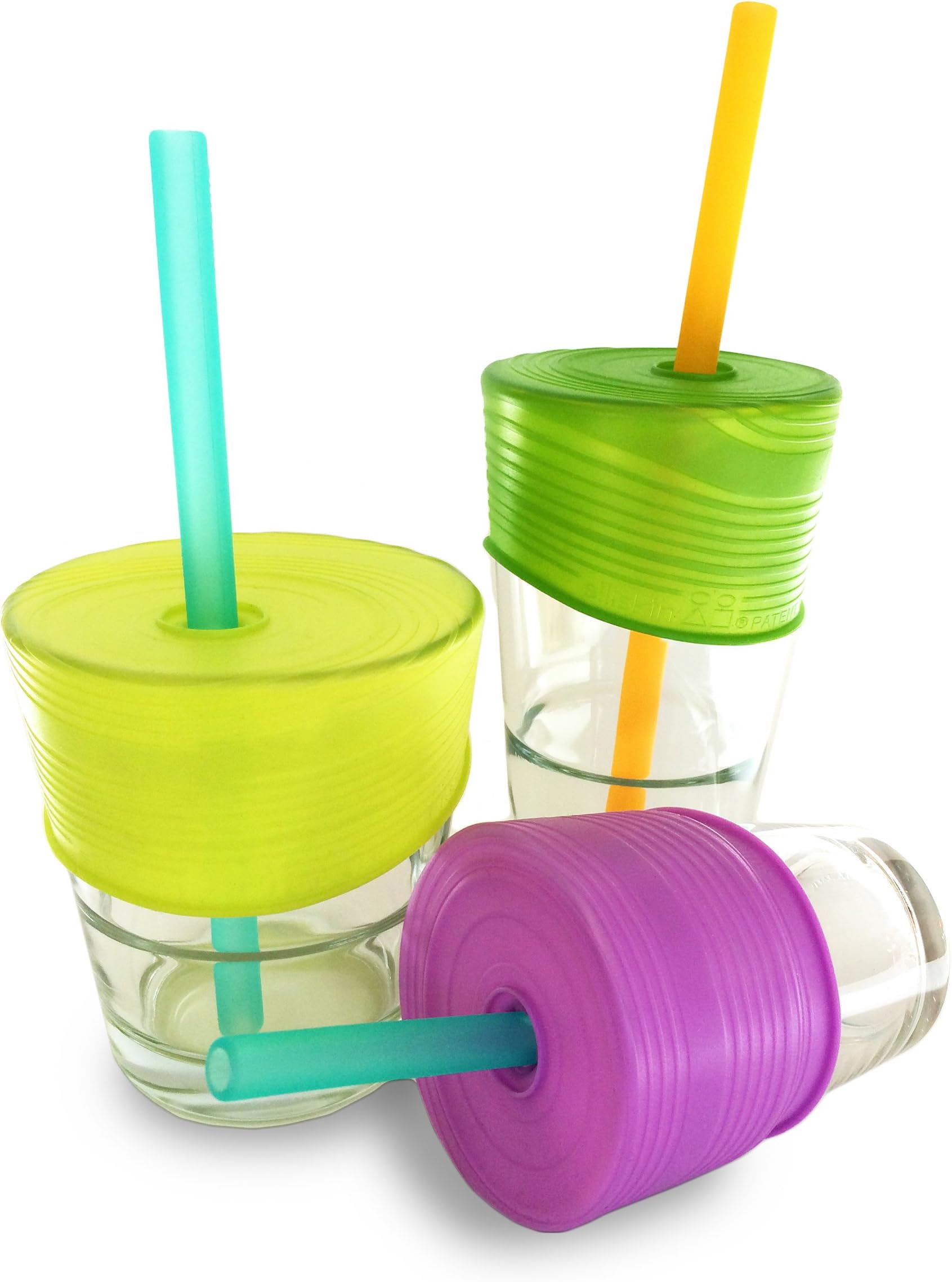 GoSili Universal Silicone Straw Top Lids, Lime/Green/Purple