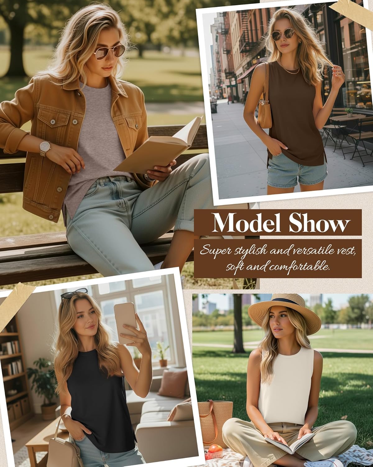 Ficerd 4 Pack Women's Sleeveless Tops, Casual Summer Loose Fit T Shirts Solid Color Tunic Tank Tops Ladies' Crew Neck - Image 2