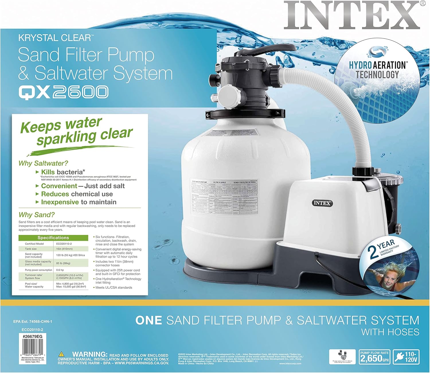 Buy INTEX 26679EG QX2600 Krystal Clear Sand Filter Pump & Saltwater System for Above Ground