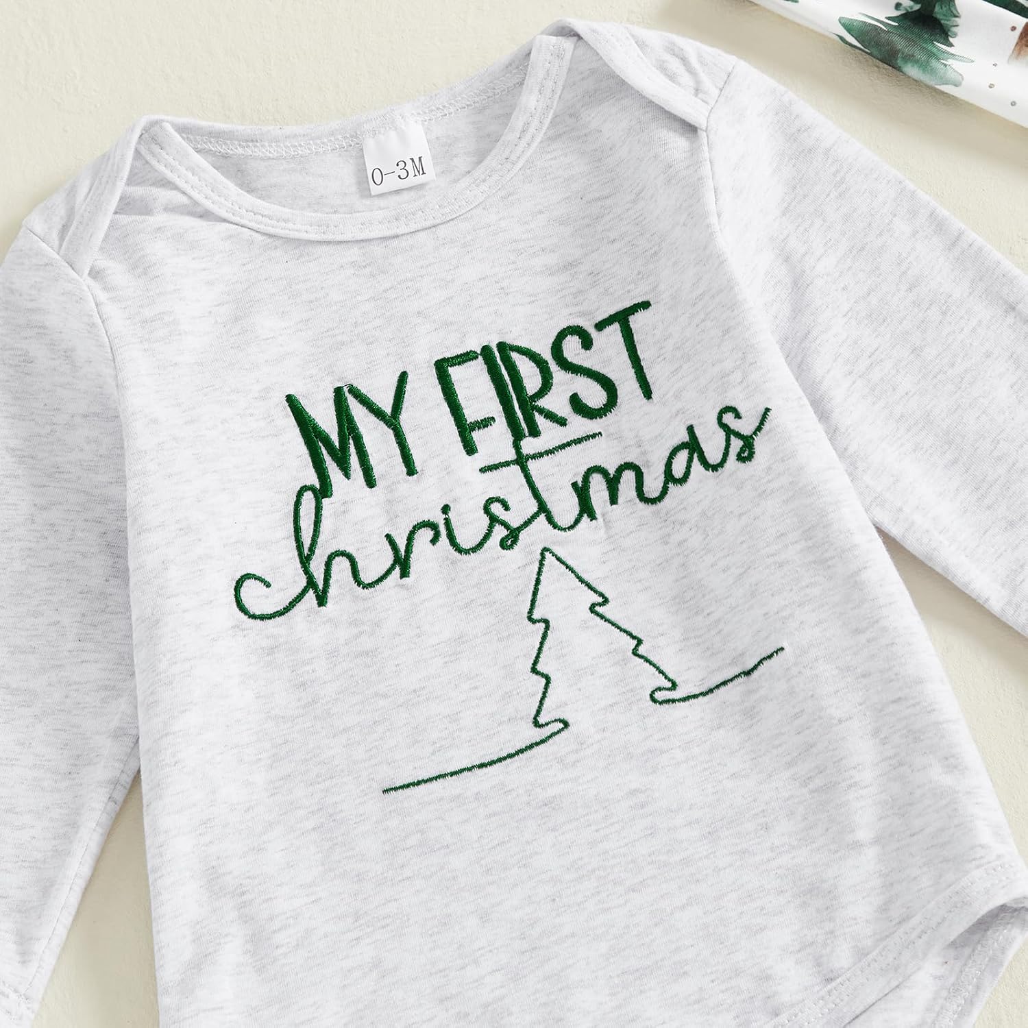 GOOCHEER My First Christmas Baby Boy Outfit Tree Print Newborn Long Sleeve Bubble Romper Shirt Pants Hat Infant Clothes Set - Image 4