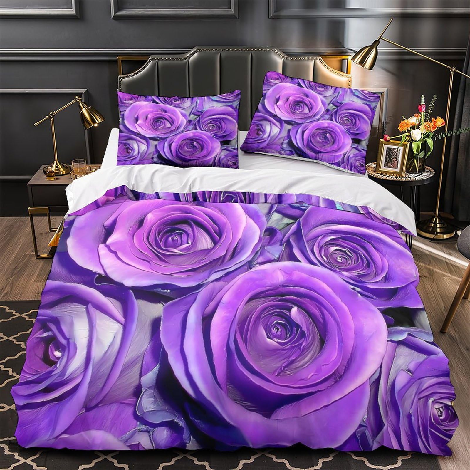 Housse de couette 220x240 abstrait floral avec fermeture éclair King