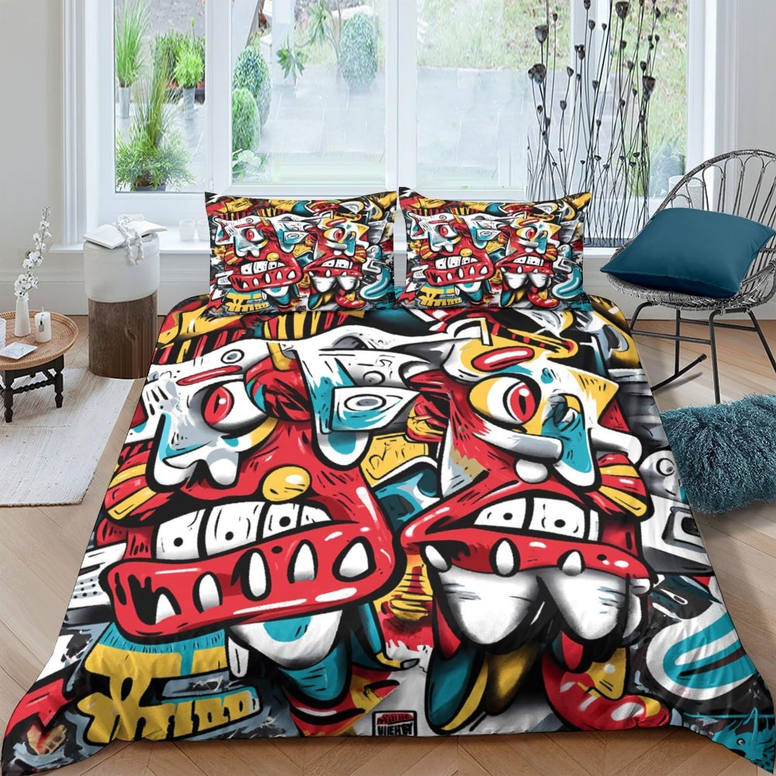 Ctjqhvkz Style-1 3D Printed Graffiti Art Fitted Sheet Microfiber Bold Street Style Mattress Cover For Bedroom Dorm Decor Protection Single（135X200cm）