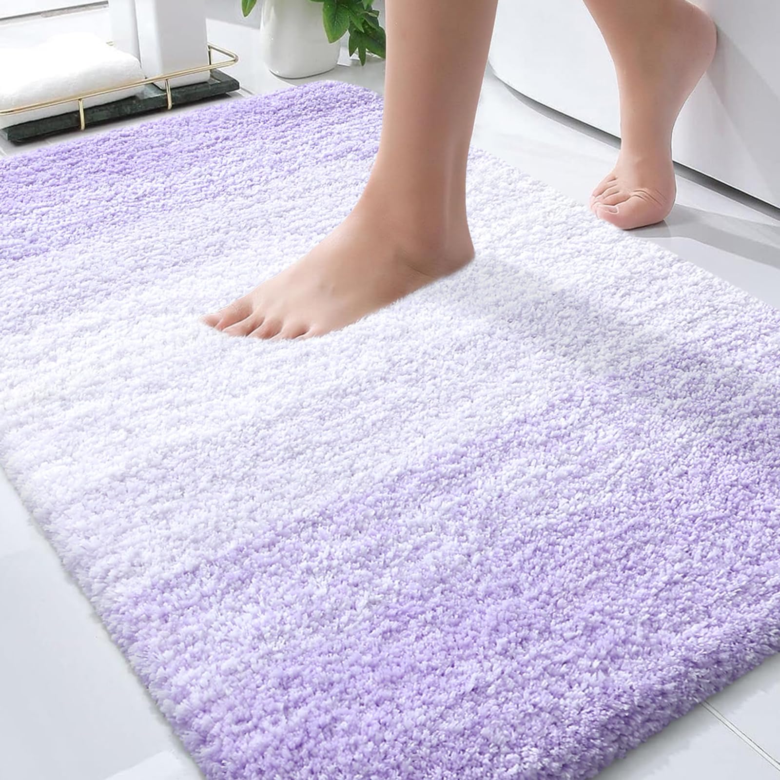 OLANLY Bathroom Rugs Mat 30x20, Extra Soft Absorbent Microfiber Bath Rugs | Light Purple, Non-Slip Quick-Drying Rubber Backing, Washable Plush Bath Mat for Floor, Tub and Shower, Home Decor Accessories