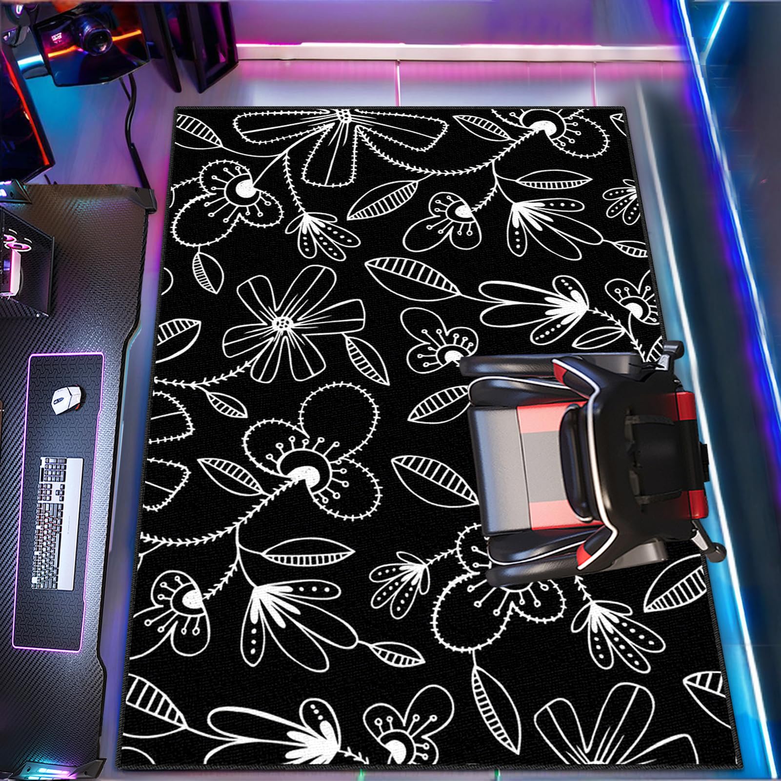 Tapis de jeu gaming lavable et antidérapant de 160 x 170 cm pour protéger le sol de la chambre