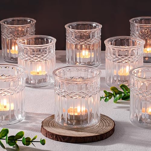 8 portavelas votivas, portavelas de té grande para centro de mesa, portavelas de vidrio transparente para decoración bohemia del hogar, decoración