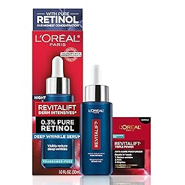 L\'Oreal Paris Revitalift 0.3% Pure Retinol Night Serum, Reduce Deep Wrinkles, Fragrance Free 1 oz + Moisturizer Sample