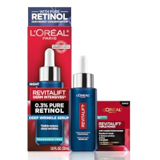 Revitalift 0.3% Pure Retinol Night Serum, Reduce Deep Wrinkles, Fragrance Free 1 oz + Moisturizer Sample