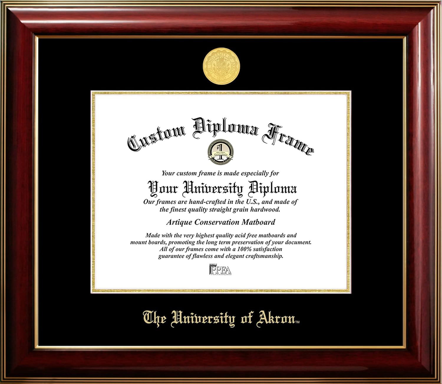 Campus Images University of Akron Zips 11w x 8.5h Classic Mahogany Gold Embossed Diploma Frame