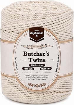 Cotton Butchers Twine, 2mm,500 Feet, 3-Ply, Food Safe,Oven Safe, Kitchen Cooking String for Meat and Poultry