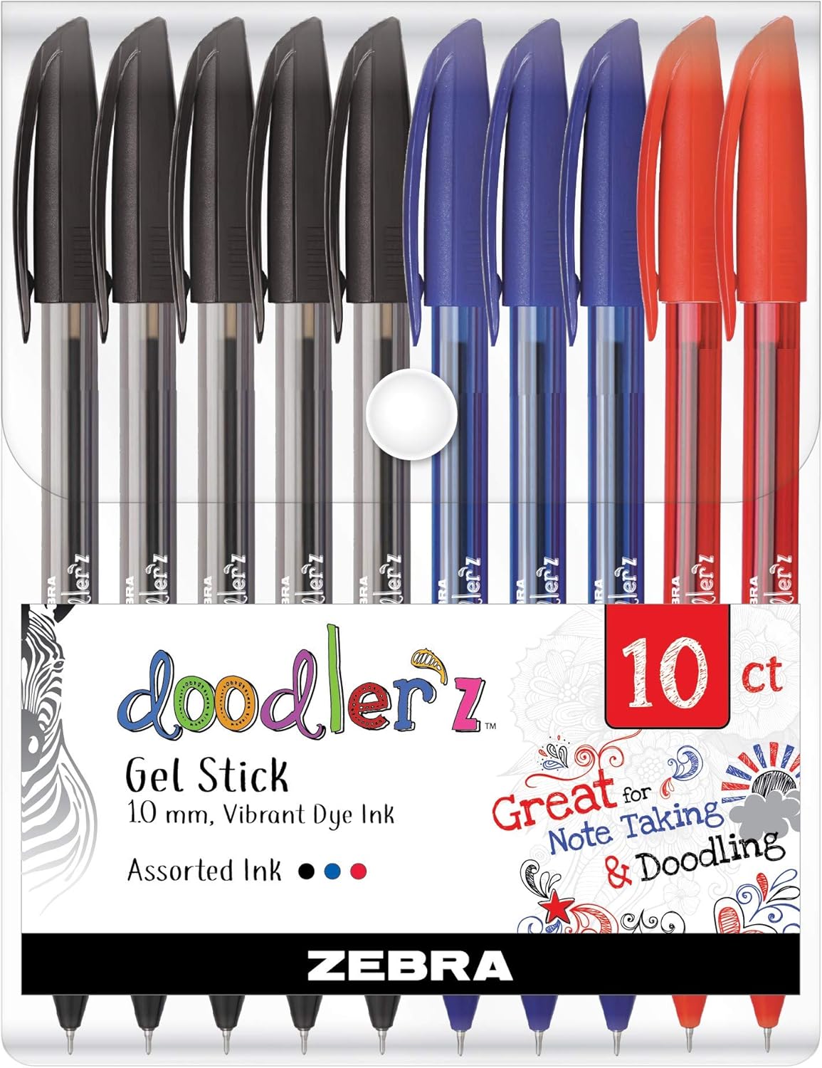 Zebra Pen, doodler’z Gel Stick Pens, 1.0mm Needle-Point Tip, Glitter, Neon, Pastel, Metallic Gel Ink, Vibrant Assorted Colors, Water-Based Ink, Art and School Pens, 60 Count Pack (41960)