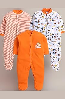 EIO 100% Cotton Baby Rompers Sleepsuits Jumpsuits Night Suits for Newborn Baby Boys & Girls | Soft Infant Bodysuit | Pack of 3 Kids Rompers
