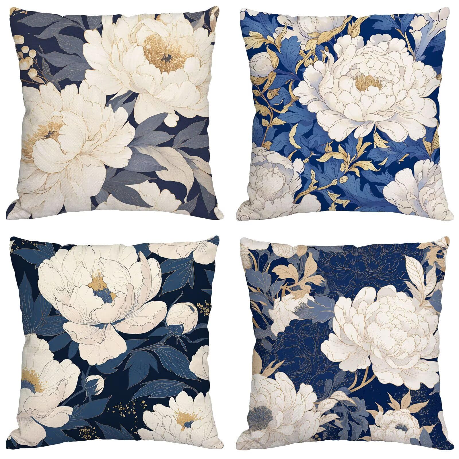 Kissenbezug 60x60 cm 4 Stück Marine Outdoor Kissen Wetterfest Samt Kissenhüllen mit Unsichtbarer Reißverschluss Blume Dekokissen für Terrassen Balkon Deko Gartenkissen Outdoor Sommer Geschenk z-963