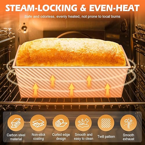 Miniatura 3 de Molde para pan Pullman de 2.2 libras con tapa, sartén cuadrada de acero al carbono antiadherente para hornear Shokupan, sándwich, dolor de mie y