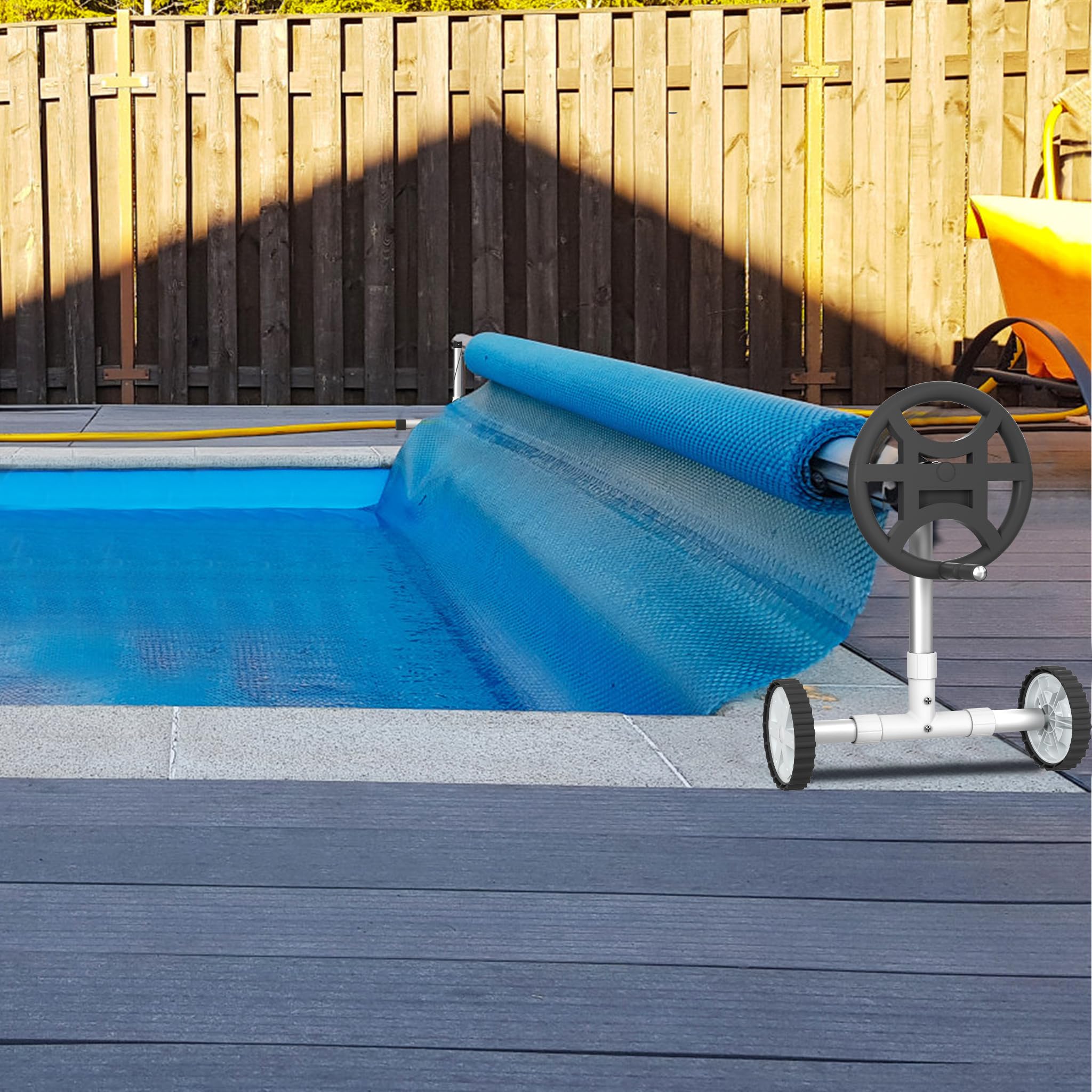 XMTECH Sistema de enrollado para piscina, enrollador de piscina, tubo telescópico de aluminio, sistema de enrollado para lona de piscina, cubierta solar, resistente a la intemperie (con ruedas-2)