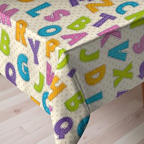 Miniatura 3 de Ambesonne Mantel ABC con letras divertidas en colores vivos, estilo de dibujos animados, alfabeto ABC sobre fondo de lunares, mantel rectangular