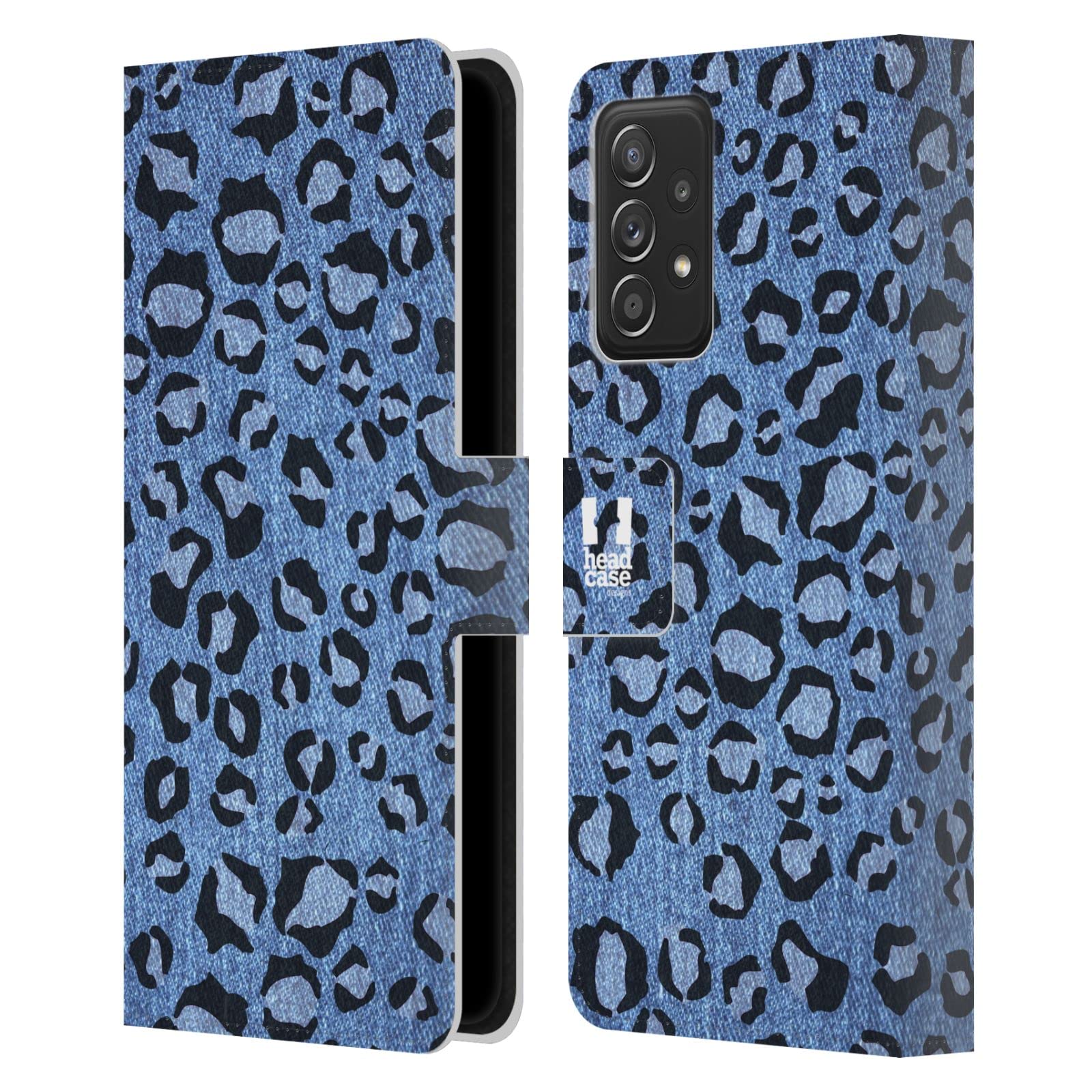 Étui Portefeuille Cuir Léopard Denim Galaxy A52 Anti-Rayures
