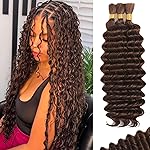 Human Braiding Hair for Boho Braids Human Hair 110g 18 Inch Curly Boho Hair for Braiding Knotless 12A Deep Wave Bohemian 3 Bundles/Pack Chocolate Brown