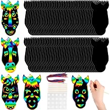 Hungdao 80 Pcs Horse Craft Horse Face Scratch Cards Colorful Rainbow Western Cowboy Scratch Paper Art with Wooden Stylus for DIY Western Theme Birthday PartyActivities