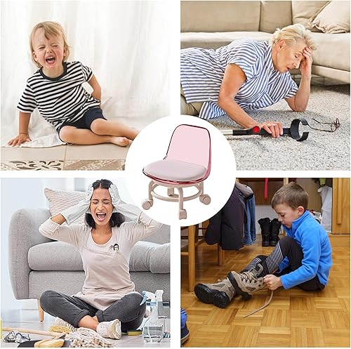 Miniatura 6 de Silla de polea de acrílico, taburete bajo con polea de respaldo, taburete ergonómico bajo para limpieza del hogar, taburetes de oficina, lavandería,
