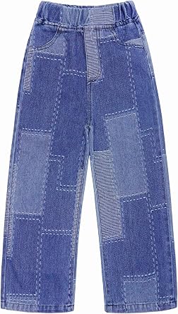 KIDSCOOL SPACE Girl Jeans,Elastic Slim Fit Patchwok Printed Denim Pants