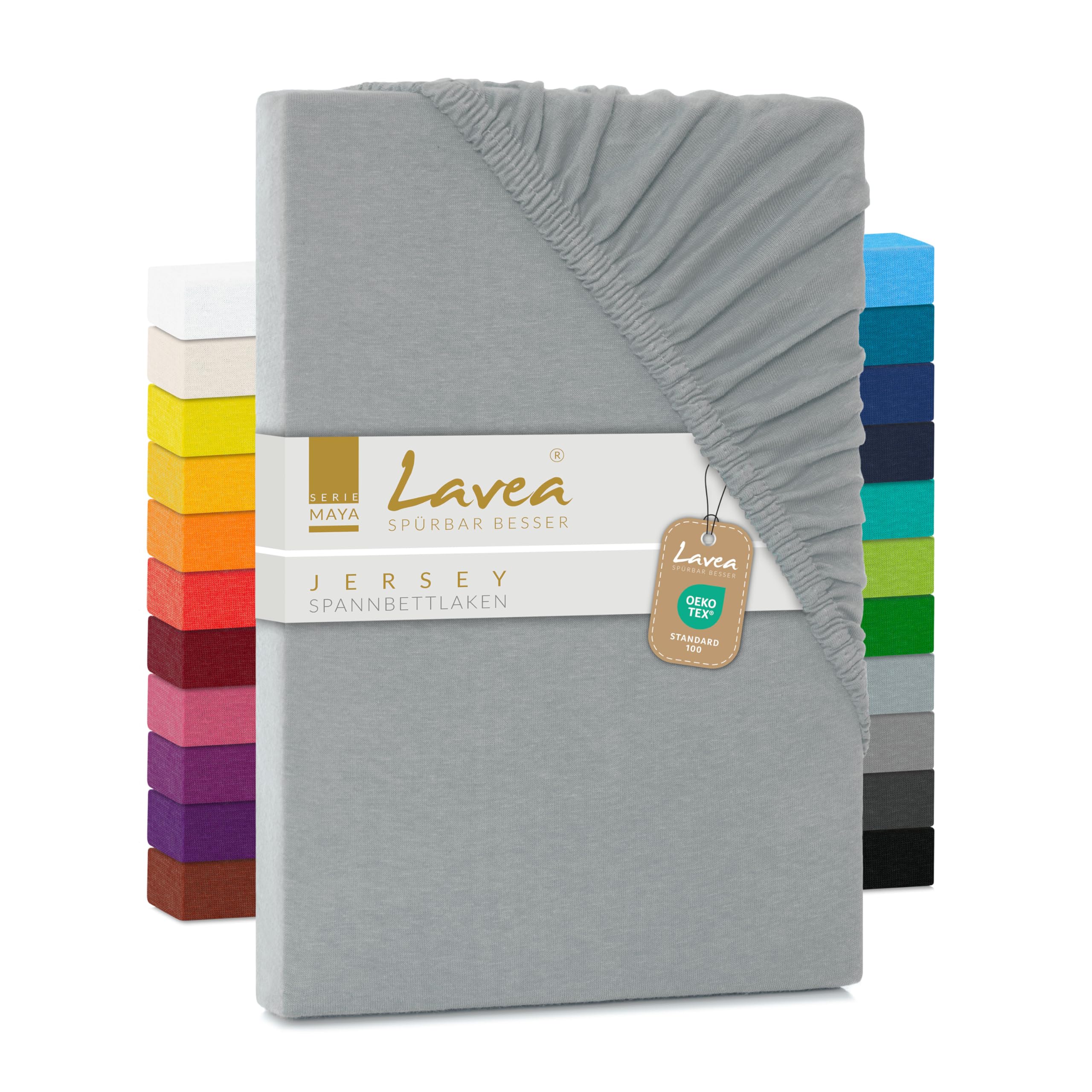 Lavea Silver Jersey Fitted Sheet, Maya Series, 100% Cotton, Finish, With Elastic Band, Oekotex100 Certified