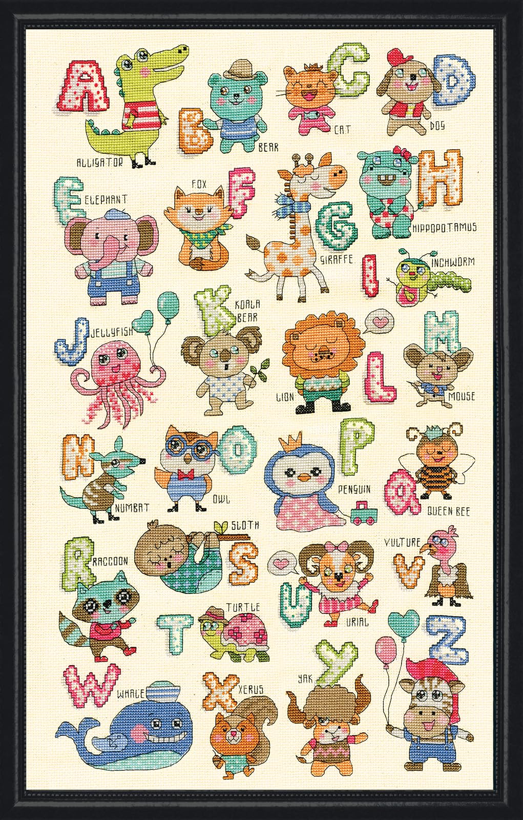Design Works Crafts 3269 ABC Cute Animals, 12 X 20 Counted Cross Stitch Kit, Multicolour