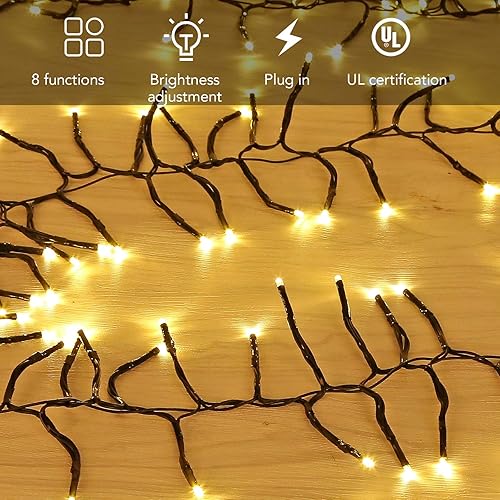 Miniatura 4 de Guirnalda de 400 luces LED en racimo  24.61 pies de luz blanca cálida para exteriores, luces impermeables para exteriores, tira de luces para