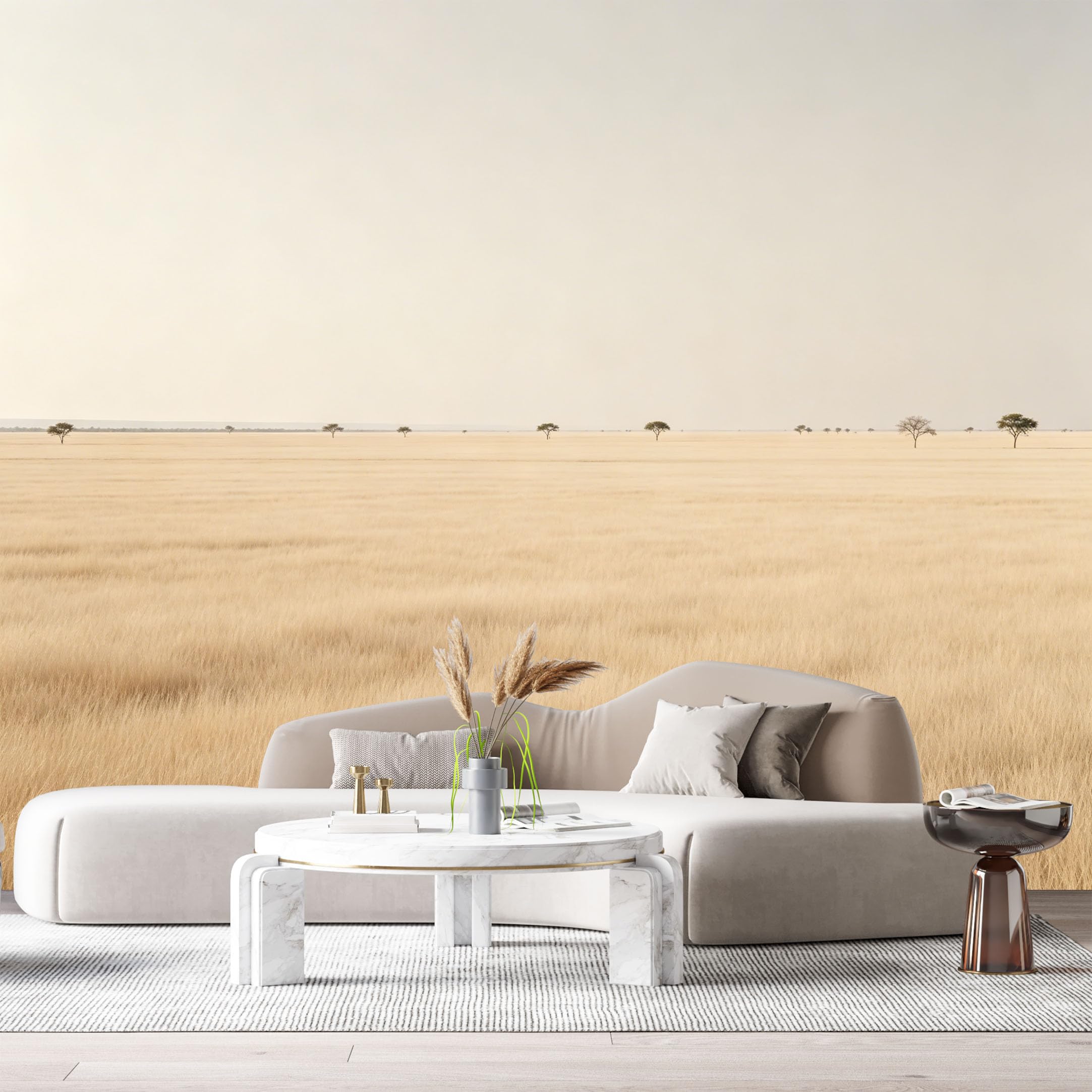 Custom Size Wall Murals Golden Savannah Landscape Minimalist Distant Trees Horizon SelfAdhesive Wall Fabric Removable Large Wallpaper for Photo Living Room