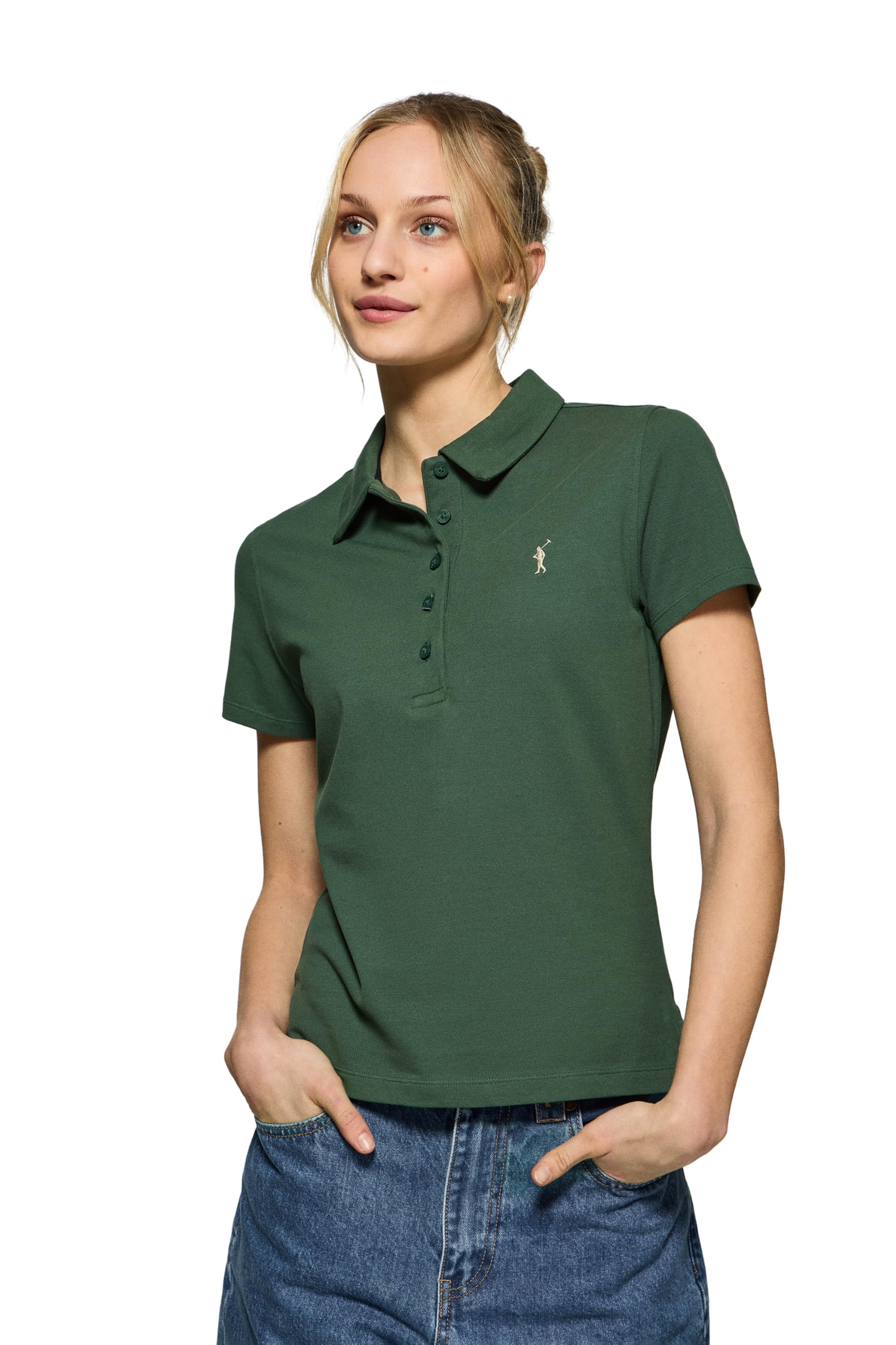 Polo Club Poloshirt Damen Baumwolle mit fünf Knöpfen und Stickerei
