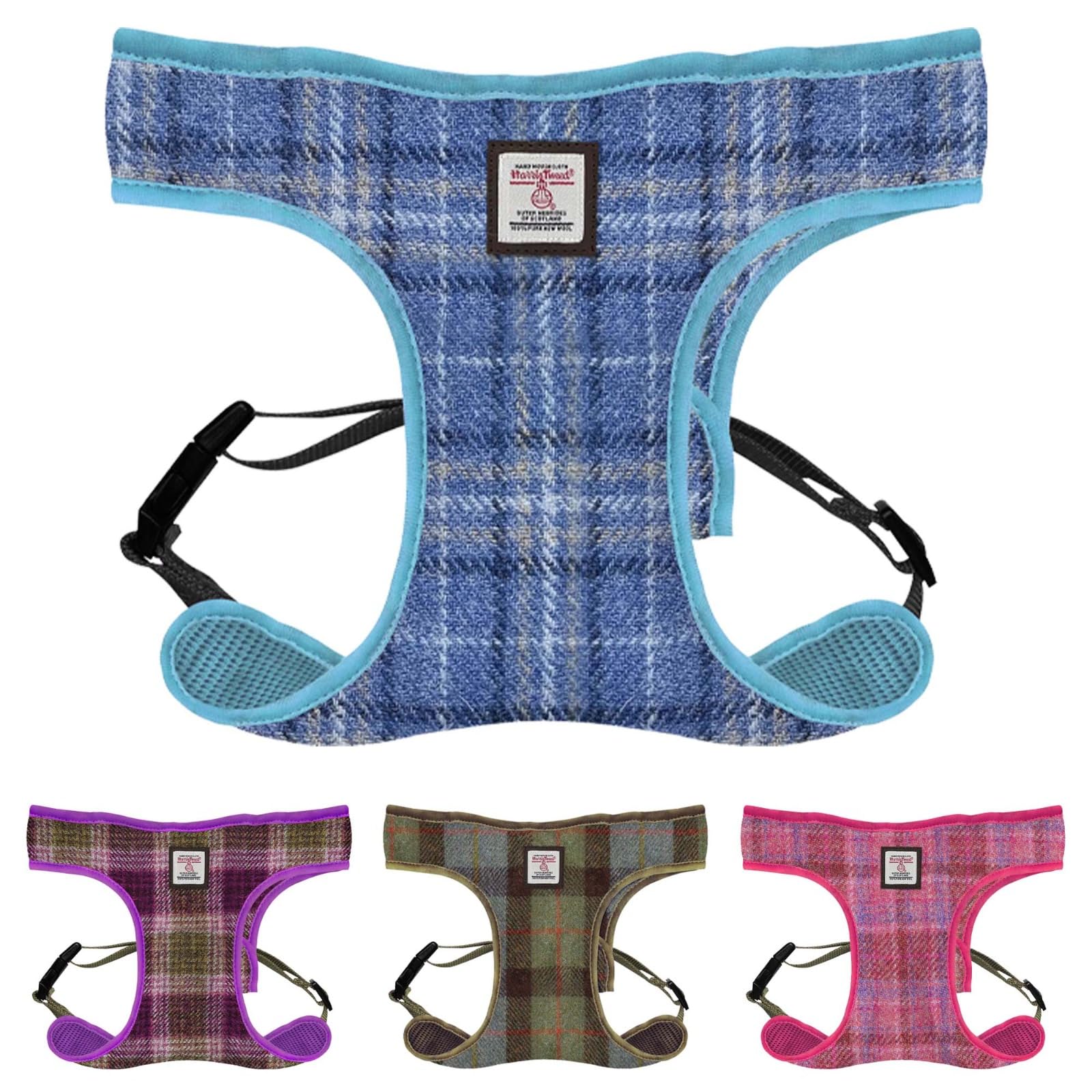 Harris Tweed Dog Harness - Genuine Scottish Wool - Adjustable & Breathable Tartan Harness - Stylish & Lightweight Pet Accessory for Small, Medium & Large Dogs